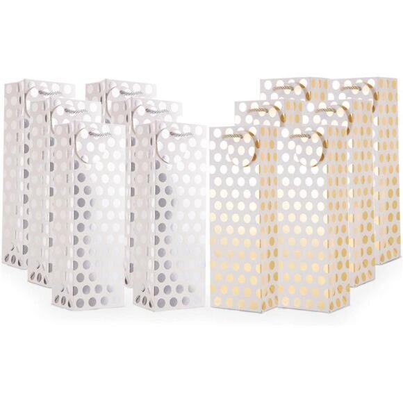 12PCS Metallic Gold Sliver Foil Champagne Wine Gift Bags Bulk 14 x4.75x3.5 Inch - Picture 2 of 6